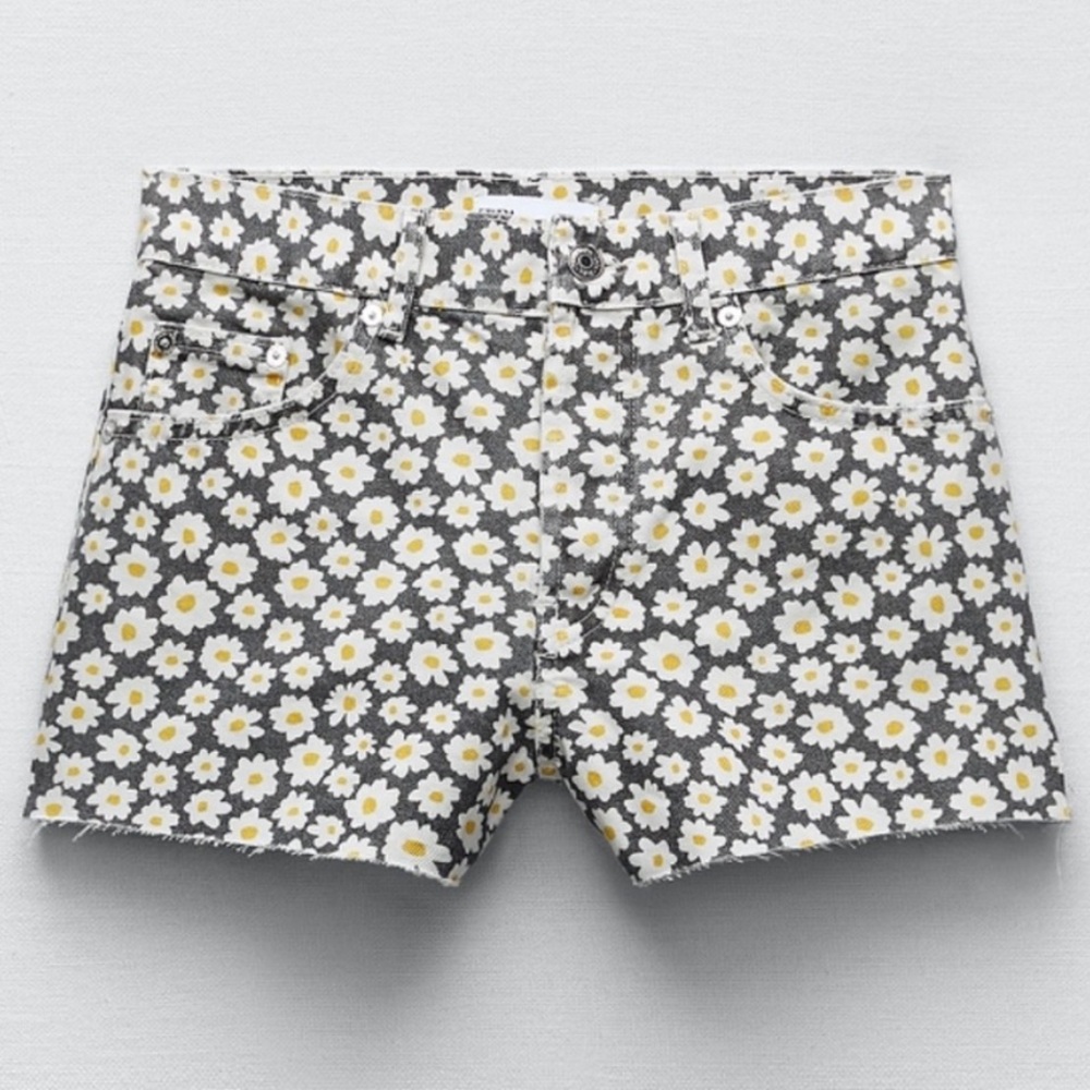ZARA Daisy Print High-Rise Button Fly Shorts Size 4